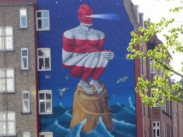 mural on building in aalborg, denmark on may 8, 2015