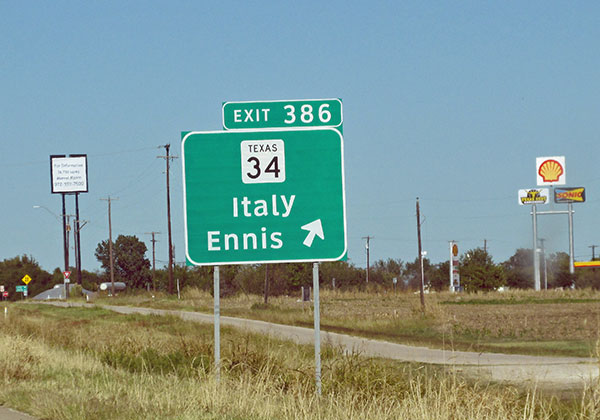 sign for a town called 'italy' on the way from austin to dallas on october 29, 2014