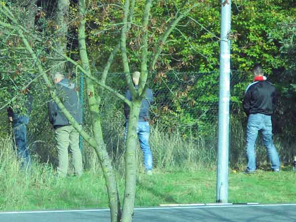 dudes pissing at rastplatz on way to hamburg, germany on october 26, 2016