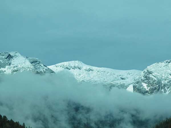 fog and mountains on the way to linz, austria on october 20, 2016