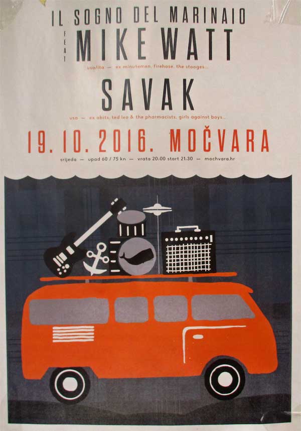 poster for il sogno del marinaio gig at club mochvara in zagreb, croatia by darko kujundzic on october 19, 2016