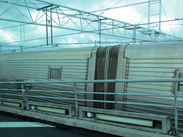 outside the 'le shuttle' train cars in coquelles, france on october 2, 2016