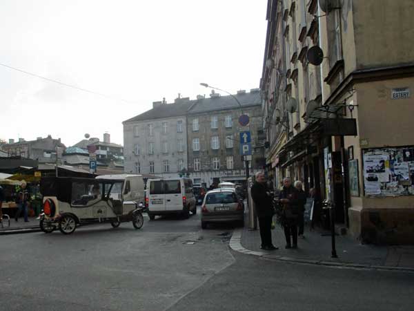 parking the boat near 'alchemia' in kazimierz part of krakow, poland on october 22, 2016