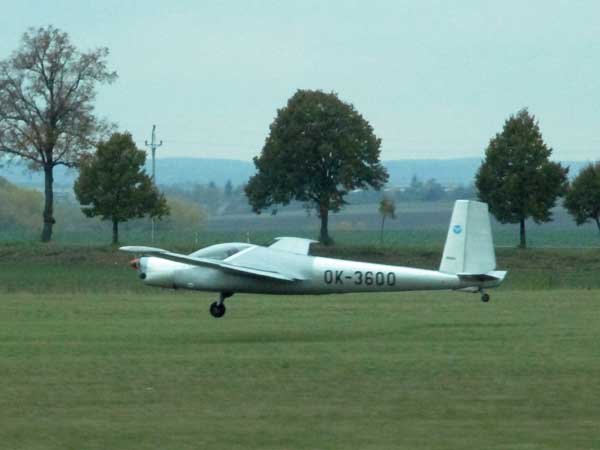 plane landing at aeroklub vyskov near brno, czech republic on october 23, 2016