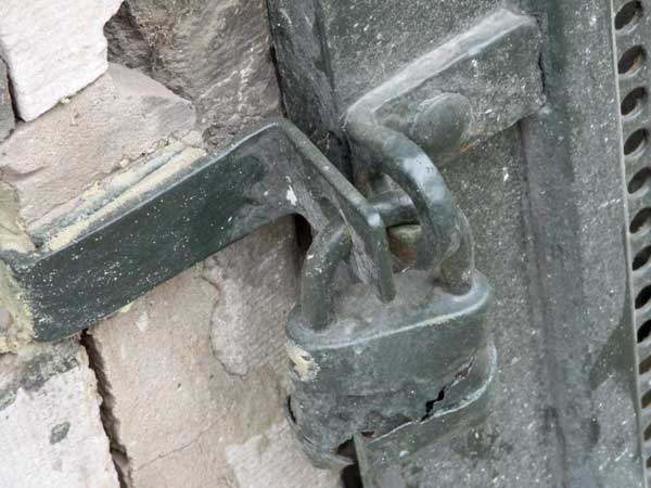 rusted lock on the street in antwerp, belgium on september 29, 2016