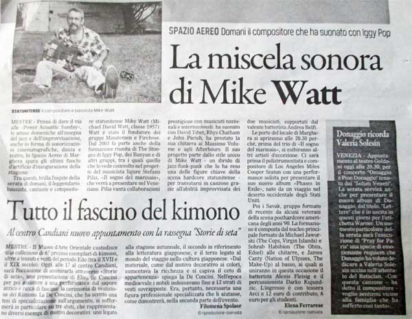 article in local paper mike watt saw upstairs at spazio aereo in mestre, italy on october 16, 2016