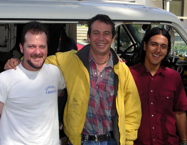 pete, watt and raul in front of the boat in lincoln, ne - week 2 of tour - 2004