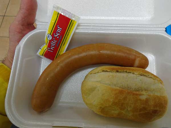 bockwurst w/brot und senf watt chowed in the boat on august 15, 2019