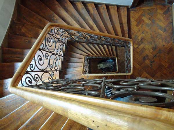 looking down the stairway at the hotel marinadl in munich, germany on august 23, 2019