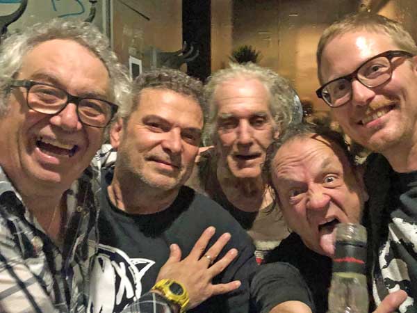 mike watt, steve depace, ted falconi, david yow + gigboss artemi remes (l to r) at kuudes linja in helsinki, finland on august 17, 2019