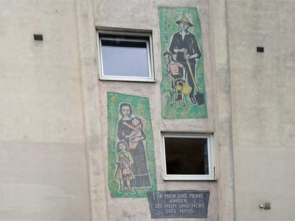 side of apartment building in innsbruck, austria on august 23, 2019