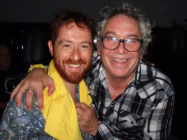 stefano pilia + mike watt (l to r) near 'club freakout' in bologna, italy on august 11, 2019