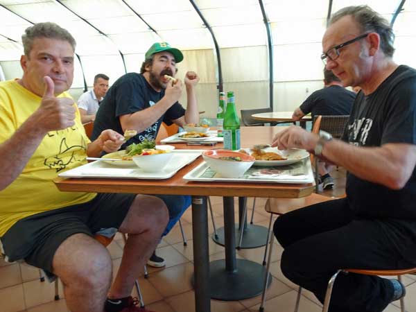steve depace, mike vanni + david yow at an 'autogrill' on the way to padua, italy on august 12, 2019