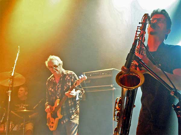 steve depace, mike watt + saxman renato (l to r) at the paradiso small hall in amsterdam, netherlands on august 6, 2019. photo by wim koster
