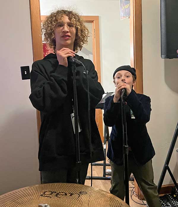 stephen perkins' photo of his son eden (l) + godson nico (r) backstage at the 'majestic ventura theater' in ventura, ca on february 17, 2024