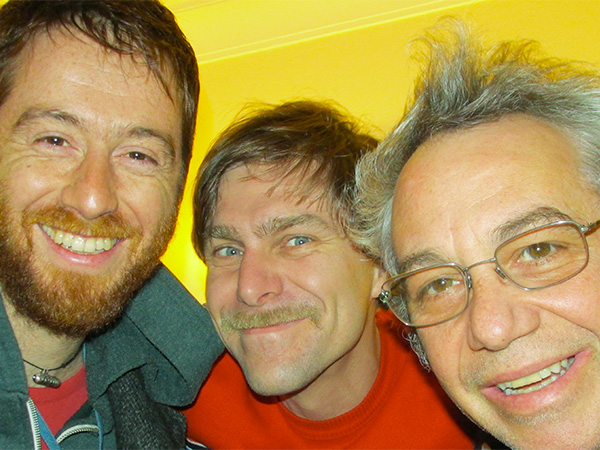 stefano pilia, andrea belfi + mike watt (l to r) march 10, 2013 in 'tel near heathrow airport