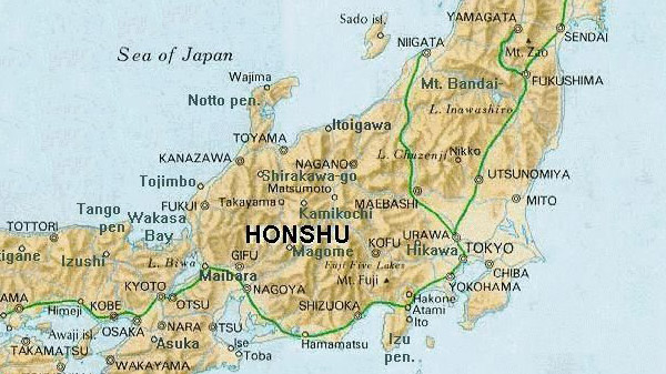 map of honshu, japan