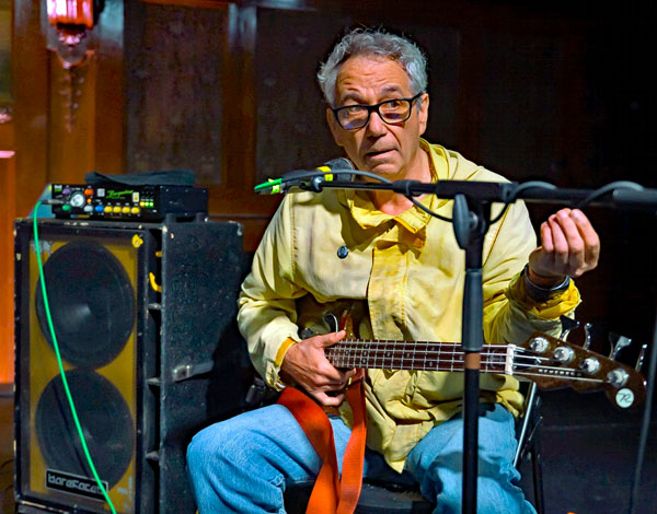 mike watt on stage at the lodge room in highland park, ca on june 22, 2023 - photo by stevo rood mike watt on stage at the lodge room in highland park, ca on june 22, 2023 - photo by stevo rood