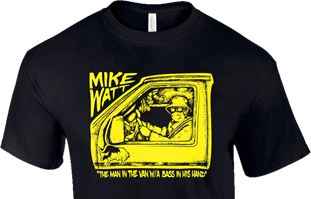 mike watt 'the man in the van w/a bass in his hand' tshirt from bifocal media, drawn by jer warren