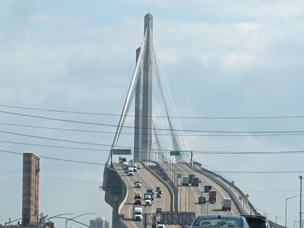 going east from terminal island to long beach on the 'long beach international gateway bridge' on september 20, 2023