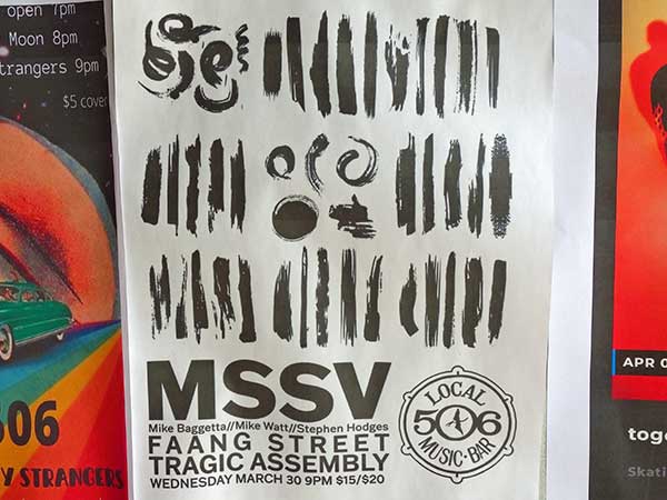 flyer for the mssv/faang street/tragic assembly gig in chapel hill, nc