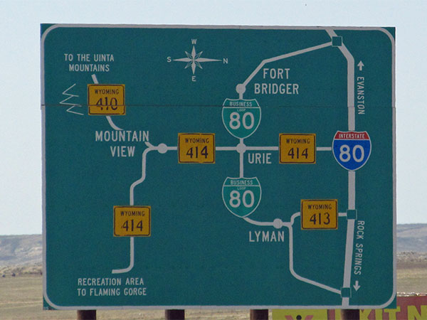 road sign on I-80 going from wyoming to utah