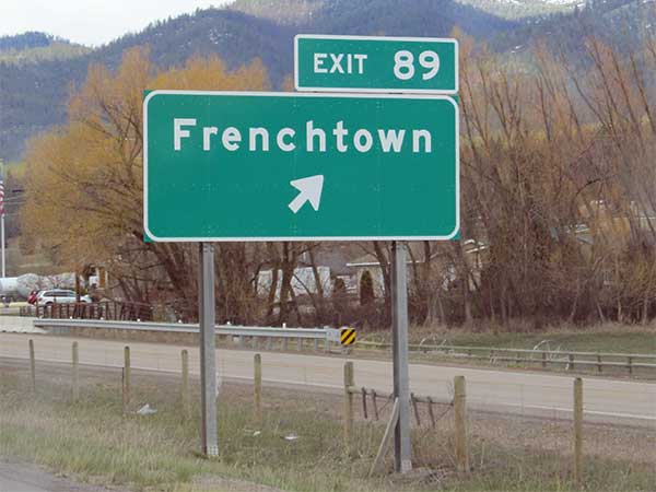 sign for frenchtown on I-90 in western montana