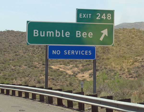 offramp for the town of bumble bee off of I-17 in arizona