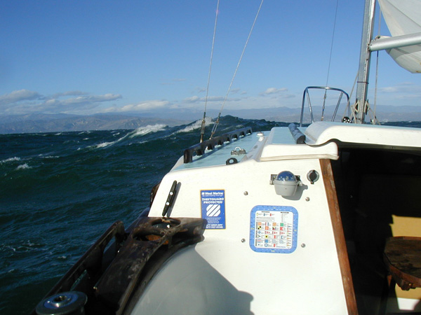 skipper jeff at sea during his hellride of 2001