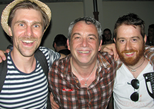 (l to r) andrea belfi, mike watt + stefano pilia in azzano decimo, italy on july 17, 2010