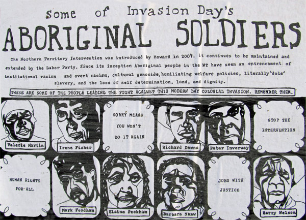 aboriginal soldiers poster pasted up in an alley