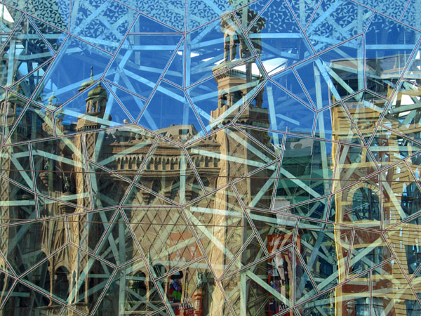 the forum reflecting into the acmi building in melbourne