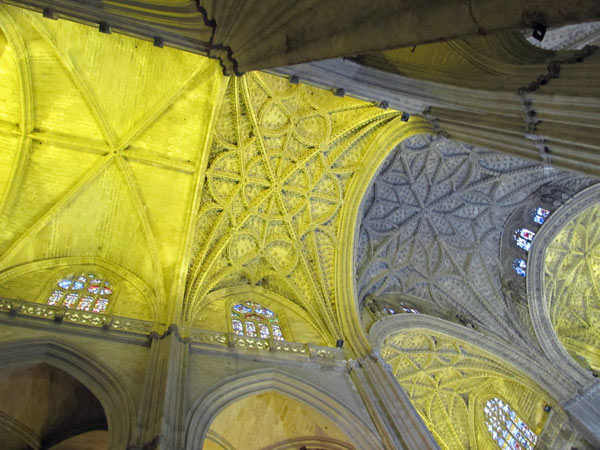 ceiling of saint mary's cathedral in seville, spain