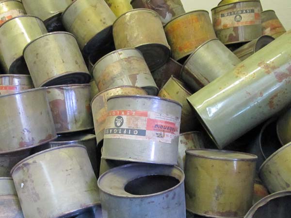 empty zyklon b cans at auschwitz-birkenau on august 5, 2012