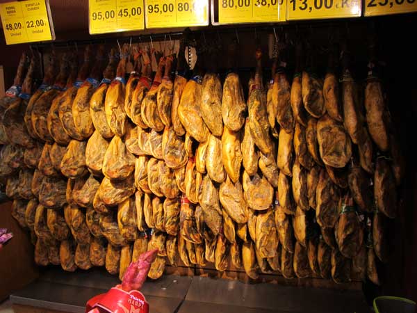ham in a market in barcelona on july 4, 2012