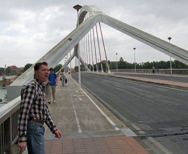 larry and the puente barquette bridge in seville, spain
