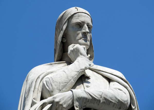 statue of dante alighieri in piazza dante, verona, italy on july 27, 2012