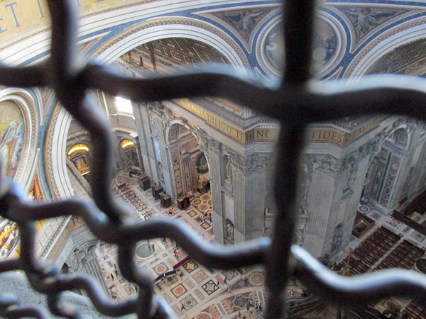 inside saint peter's basilica from the cupolo, vatican - july 3, 2013