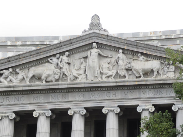 the top of the front of the jess unruh state office building in sacramento, ca on november 1, 2015