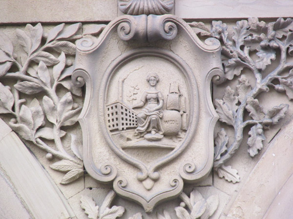 some bas relief on the 'free trade hall' in manchester, england on april 13, 2014