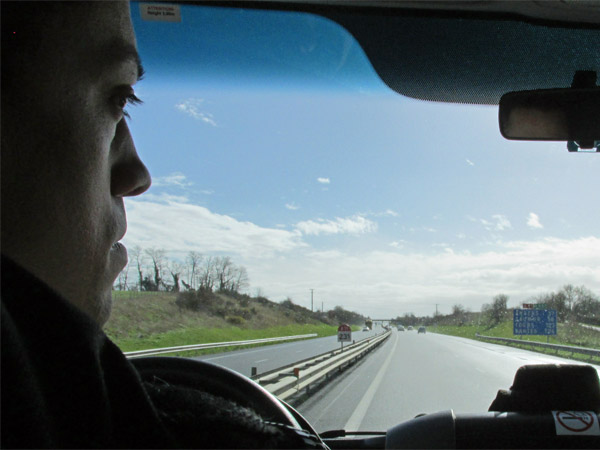 soundman rudy ouazene at the wheel as we head for tours, france on feb 27, 2014