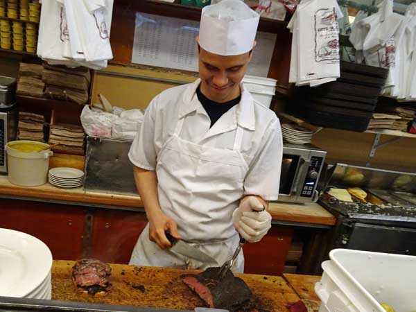 dude who made watt's pastrami sandwich at katz's deli in new york city on may 30, 2019