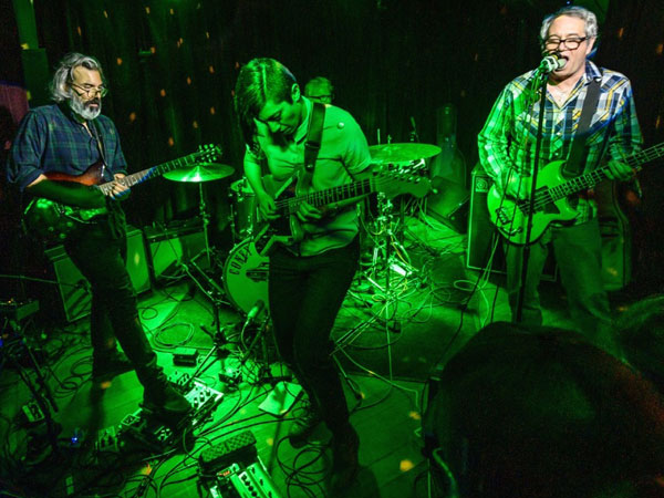 mike baggetta, ava mendoza, stephen hodges and mike watt (l to r) doing the stooges' 'fun house' at coney island baby in nyc on march 30, 2019. photo by mark reinertson